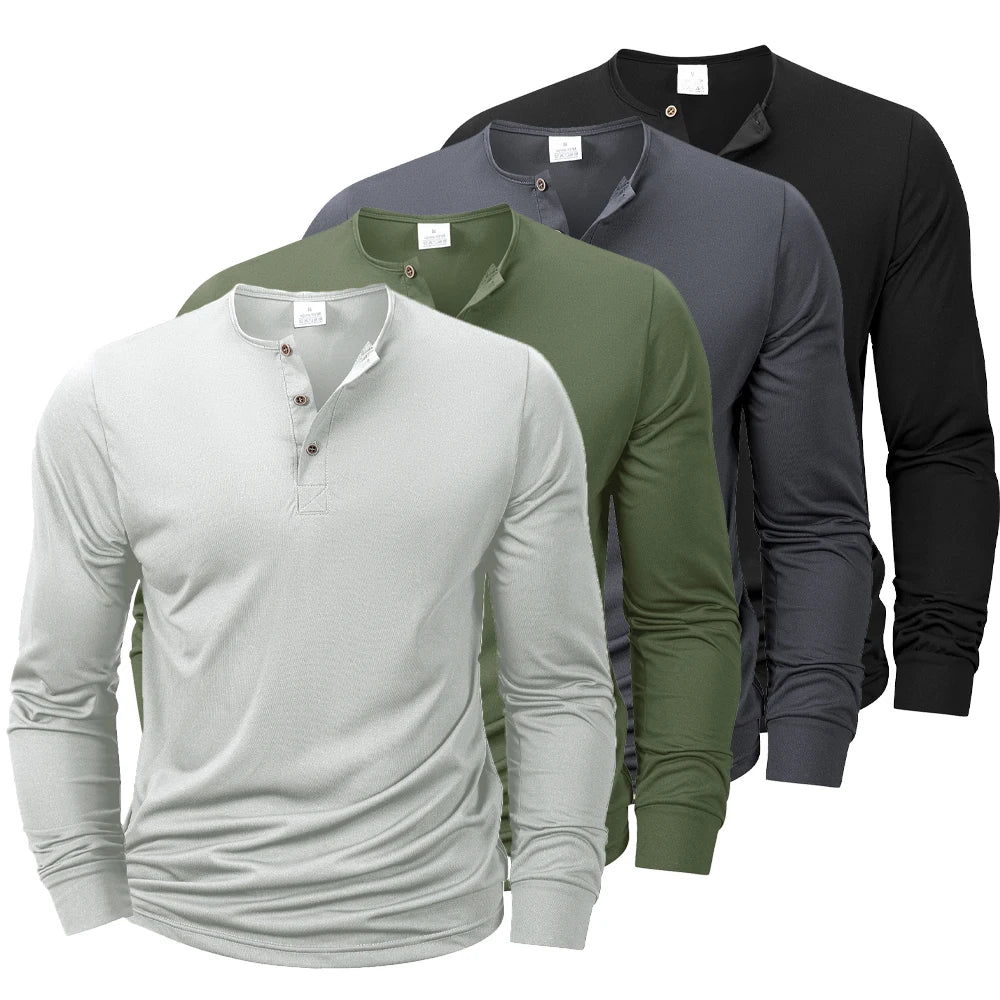 Henley T-shirts Long Sleeve
